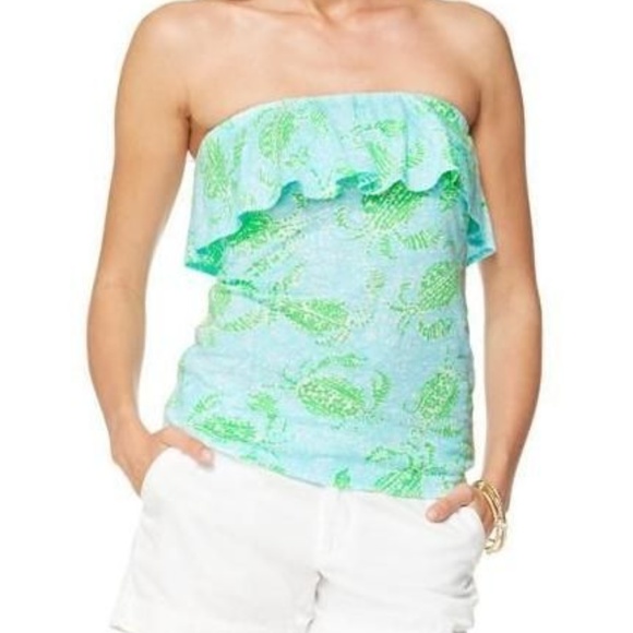 Lilly Pulitzer Tops - Lilly Pulitzer Wiley Ruffle Tube Top Spa Blue M
